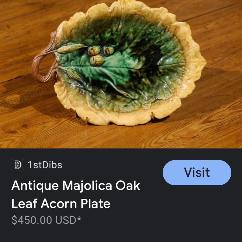 Antique Majolica Oak Leaf Acorn Plate